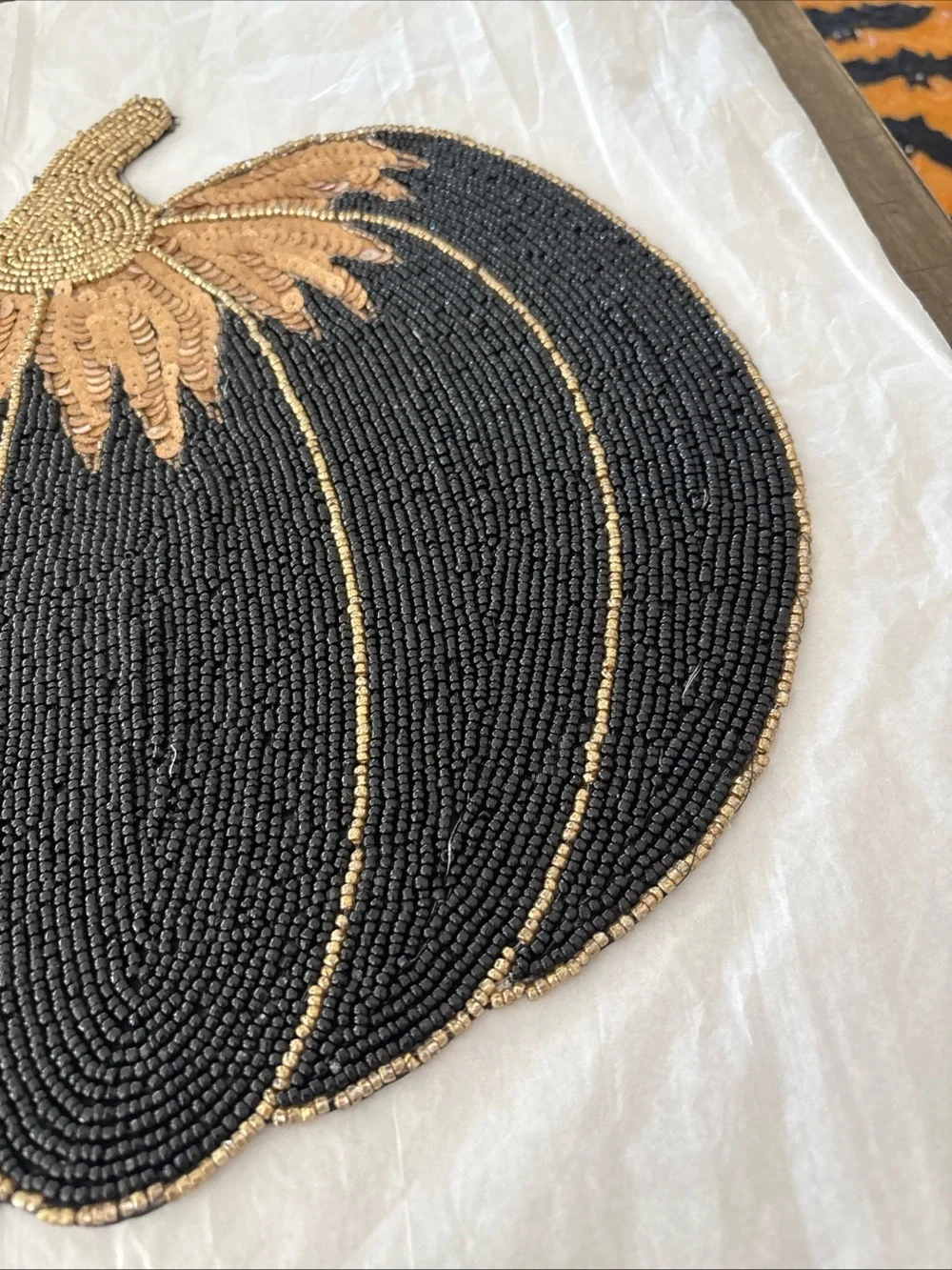 Beaded Black & Gold Pumpkin Placemat